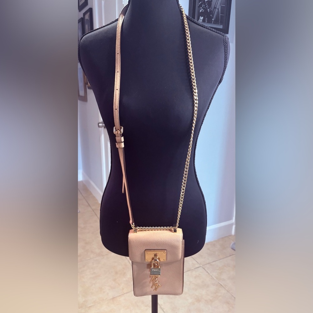 DKNY Beige Crossbody Bag with Gold Chain